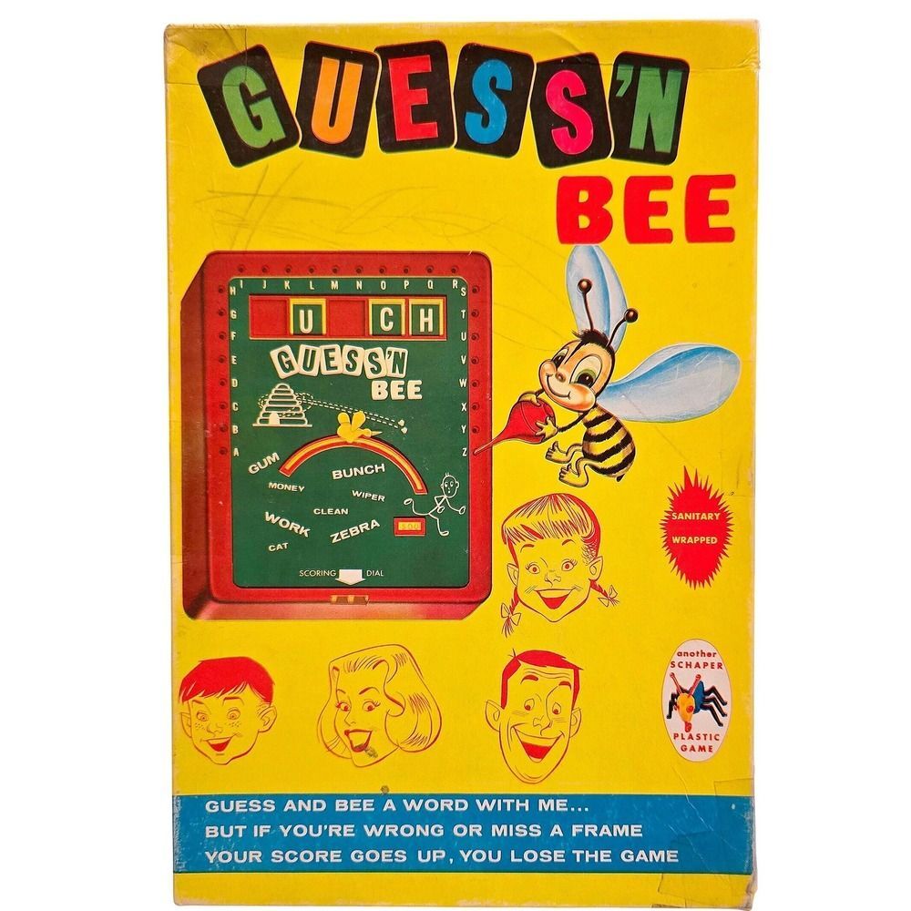 VTG 1965 Schaper Guess n Bee Board Game Word Puzzle Hangman Parts Incomplete